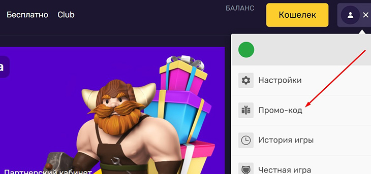 Ввод промокода